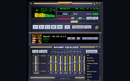 NeoAmp — Music Player & Visualizer :: A Winamp-style player with a real EQ + WMP/MilkDrop music visualizations, overlaid on YouTube Music and Spotify.