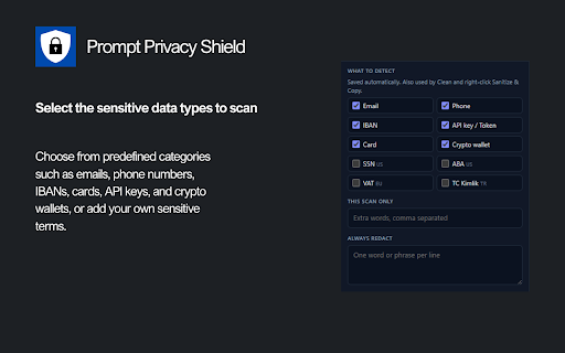 Prompt Privacy Shield :: Detect and mask sensitive data before sending prompts to AI tools.
