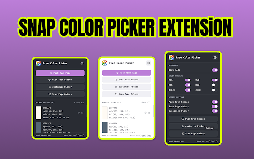 Snap Color Picker :: Pick colors from any webpage or screen. Features include zoom, page scan, 6 color formats, palettes, and EyeDropper.