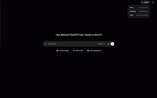 ChatGPT Simple Export :: Local-only export for the current ChatGPT conversation as JSON, Markdown, or HTML.