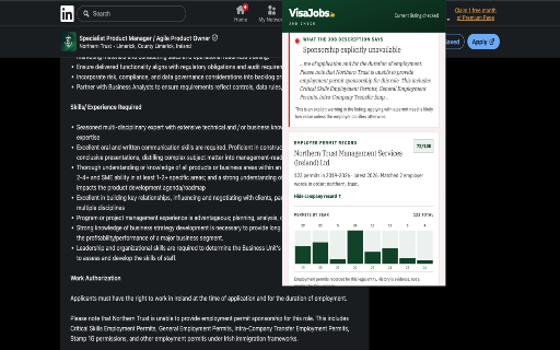 VisaJobs Ireland: Job Check :: Check employer permit history, sponsorship wording and likely Irish permit routes while viewing a job.