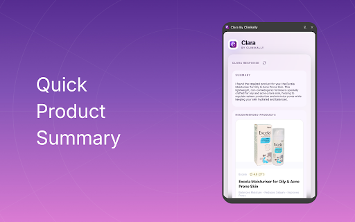 Clara By Clinikally: Your Skin & Hair Product Assistant :: Summarizes product pages, decodes ingredients, explains benefits and finds similar skin & hair care items with direct purchase links