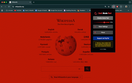 Dark Mode Red :: Night vision friendly red overlay for your screen. Perfect for military ops, stargazing, and night browsing.