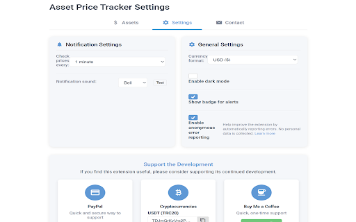 Asset Price Tracker :: Tracks prices of cryptocurrencies, stocks, and precious metals, providing alerts when target prices are met.