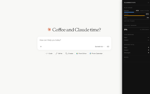 ClaudeStats :: Token usage tracker and context window monitor for Claude.ai