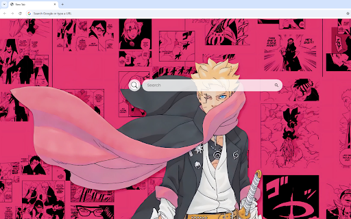 Boruto Live Wallpaper :: Boruto in a pink background with manga sketches, wearing a cloak draped over his face in a charismatic pose.