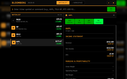 Bloomberg Terminal Lite :: Instant market data. Multiple workspaces. Built for terminal-style speed.
