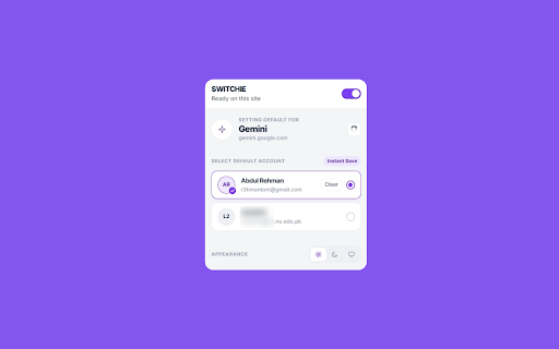 Switchie - Open Google Apps in the Right Account :: Set a default Google account per app by email - so each Google site opens on the account you chose.
