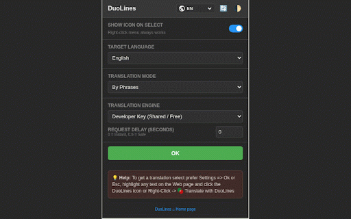 DuoLines - Interlinear Dual Language Creator and Translator :: Translate web pages with interlinear dual-language display. Create bilingual text on any site and learn languages reading in context