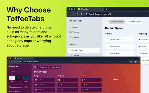 ToffeeTabs :: Create spaces, build stacks, store your essential links all beautifully organised, searchable, and customisable.