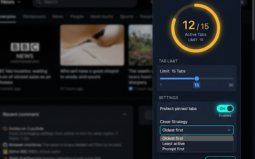 Simple Tab Limiter: Auto Close Tabs :: Auto close oldest tabs when you exceed your limit. Simple, fast & lightweight tab manager. Protect pinned tabs.