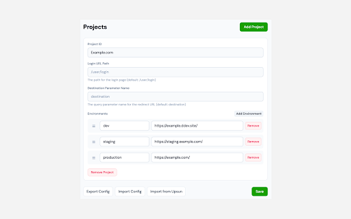 Project Env Manager :: Quick access for Dev/Staging/Production links for multiple projects (with Upsun support)