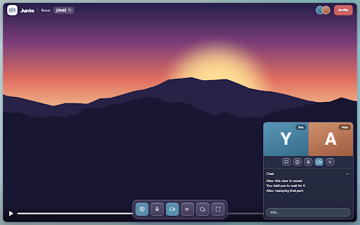 Junto :: Junto: watch anything with friends. Screen-share a tab with voice chat, cameras, text chat, and reactions. Friends join from a link.