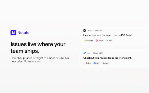 Notate — Report visual bugs to Jira or Linear in seconds ⚡ :: Report UI bugs and visual feedback to Jira or Linear in seconds. ⚡