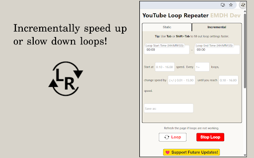 YouTube Loop Repeater: Music Practice Tool :: Loop any video/song on YouTube with custom controls, incrementally increase speed, save loops. No more clicking through videos!