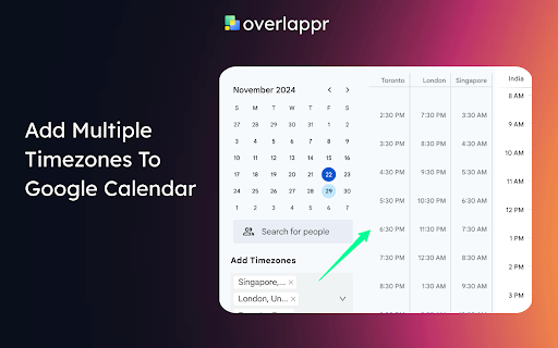 Overlappr - Timezone Extension for Google Calendar :: Add multiple timezones to Google Calendar and share available slots in just 3 clicks.