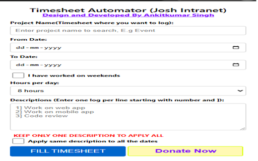Timesheet Automator By thedevAnkit :: Automates timesheet entry with multiple rows and descriptions