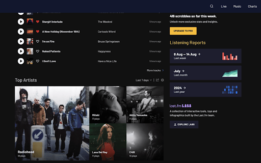 Last.fm Dark Mode :: Turn Last.fm dark with this extension for a sleek, eye-friendly listening experience.