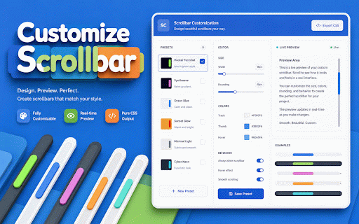 Customize Scrollbar - Custom Scrollbar :: Customize scrollbar color, width, and style on any website. Fast, easy Chrome extension for custom scrollbars.