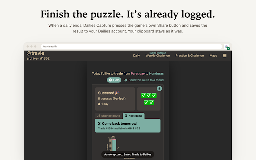 Dailies Capture :: Logs your daily puzzle results to Dailies the moment you press Share, without leaving the game.