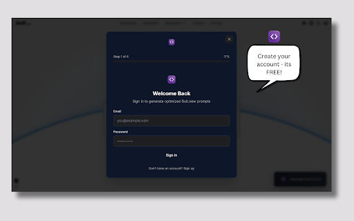 Bolt.new First Prompt Generator :: Your first Bolt.new prompt makes or breaks your project. Generate perfect prompts backed by 1500+ hours of building.