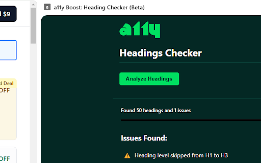 a11y Boost: Heading Checker (Beta) :: Analyze webpage headings for WCAG, ADA & EUAA accessibility compliance. Check heading hierarchy, structure & accessibility issues.