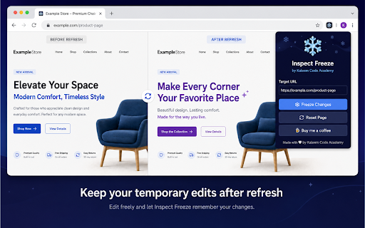 Inspect Freeze by Kaleem Code Academy :: Freeze the changes you make to a page with Inspect Element so they persist after refreshing.