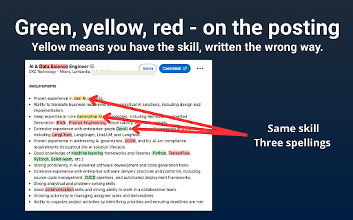 Vitae: See What Resume Parsers Read :: Highlight job posting keywords against your CV. Fully offline, nothing leaves your browser.