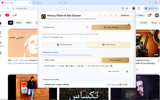 History Picker & Site Cleaner :: Delete site history in bulk, clear cookies/site data, and auto-clean after the last tab closes.