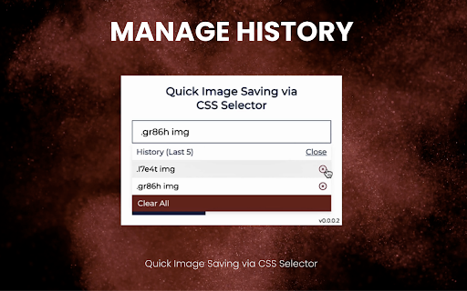 Quick Image Saving via CSS Selector :: This Chrome extension is designed to facilitate the quick and efficient saving of images from web pages using CSS selectors.