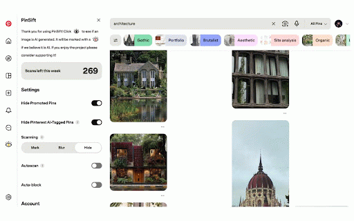 Pinterest AI and Promotion Blocker :: Pinterest ad blocker and AI detector. Hide promoted pins, blur or remove likely AI images.