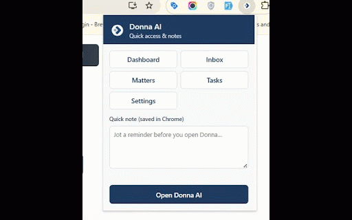 Donna AI :: Quick navigation to Donna AI and a local quick-note scratchpad for legal teams.