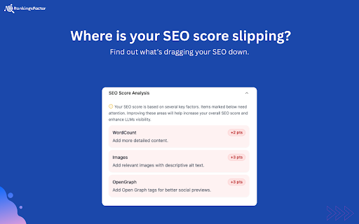 RankingsFactor – AI SEO & Website Analyzer :: Analyze SEO, SERP rankings, and site performance instantly with the AI-powered RankingsFactor Chrome Extension.