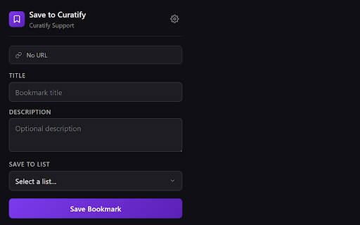 Curatify :: Save the current tab as a bookmark directly to your Curatify lists.