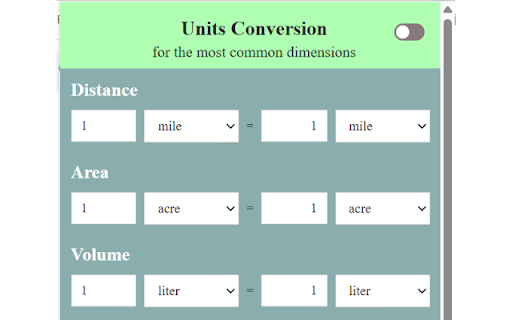 Units Conversion :: Minimal offline unit converter for daily life dimensions.