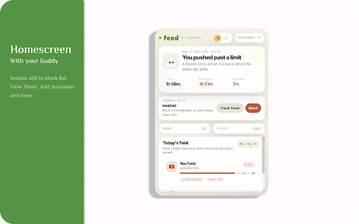 Feed - Your Web Buddy :: Track screen time, block distractions, and train your brain diet. Featuring Snowball the sheep.