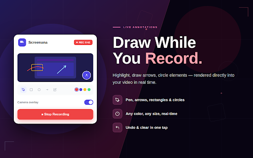 Screenana — Record, Share & Annotate :: Record your screen or tab, annotate in real-time, and share instantly. Free recorder with camera overlay, drawing tools & cloud.