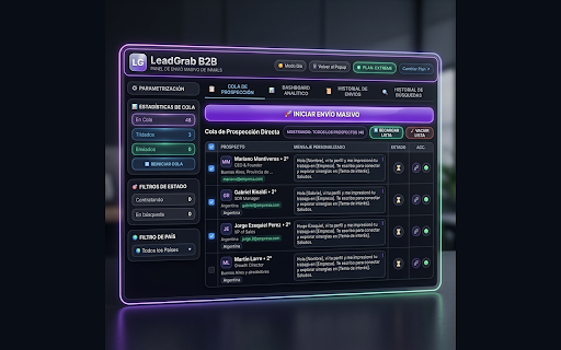 LeadGrab B2B :: Extrae prospectos de LinkedIn de forma segura, estima sus correos y redacta mensajes de prospección al instante.