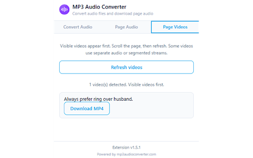 MP3 Audio Converter & Video Downloader :: Convert audio files to MP3 and save videos from the web page you are viewing, right in your browser.