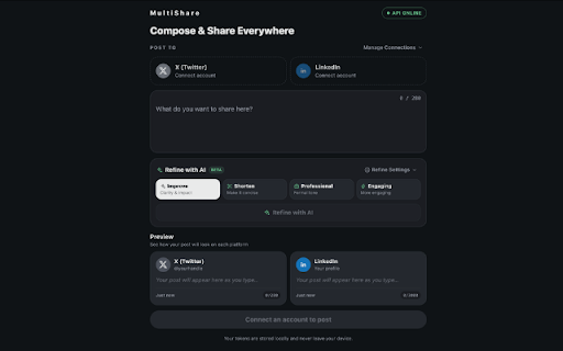 MultiShare — X & LinkedIn :: Compose once, post to Twitter/X and LinkedIn from your toolbar.