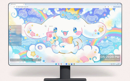 Cinnamoroll Rainbow Live Wallpaper :: Royal Cinnamoroll with golden crown floating on cloud amid rainbows and stars in dreamy blue sky.