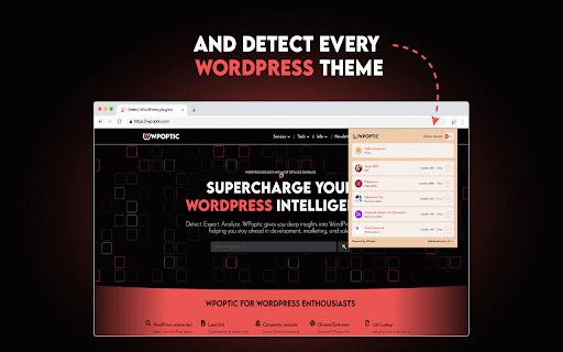 WPoptic - Detect WordPress plugins and theme instant on websites :: Instantly detect over 20.000 WordPress plugins and themes.