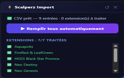 Scalperz — Vente automatisée :: Prépare et publie tes cartes sur Vinted, eBay et CardMarket depuis Scalperz.