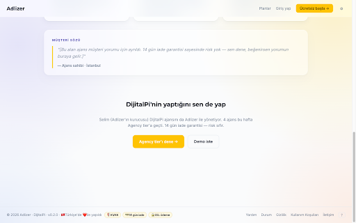 Adlizer — Rakip Reklam İstihbaratı :: Rakip sitesindeyken ikona tıkla: markanın yayında kaç reklamı olduğunu gör, takibe al, sayı değişince haber al.