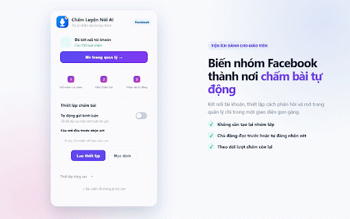 Chấm luyện nói trong nhóm Facebook :: Chấm bài nói trong nhóm Facebook, và quét danh bạ Zalo cá nhân để hẹn giờ gửi tin hàng loạt.