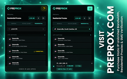PreProx Proxy Extension :: Connect securely to residential, static lease, and manual proxy servers with PreProx for Chrome.