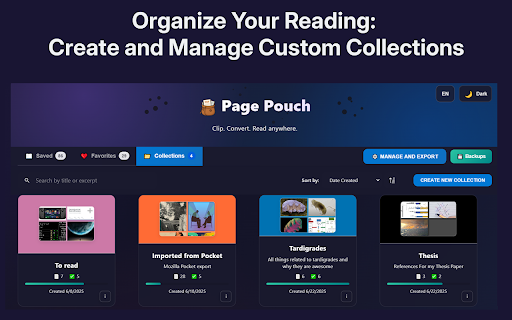 Page Pouch :: Grab and save web content with Page Pouch. Organize and export your articles in various formats to local files or cloud storage.