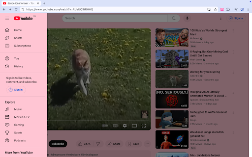 Pastel Pink YouTube :: Changes the background color of YouTube pages to a pastel pink color.