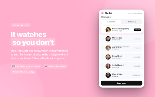 The Ick - See Who Someone Recently Followed on Instagram :: Want to see who someone recently followed on Instagram? Track their profile and every new follow shows up, newest first.