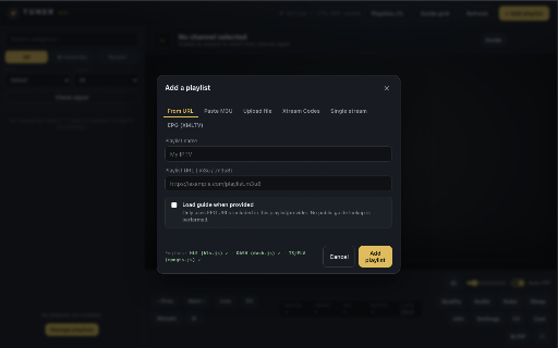 Tuner: M3U & Live Stream Player :: Play and organize your own legal M3U, HLS, DASH, MP4, and MPEG-TS streams in Chrome.